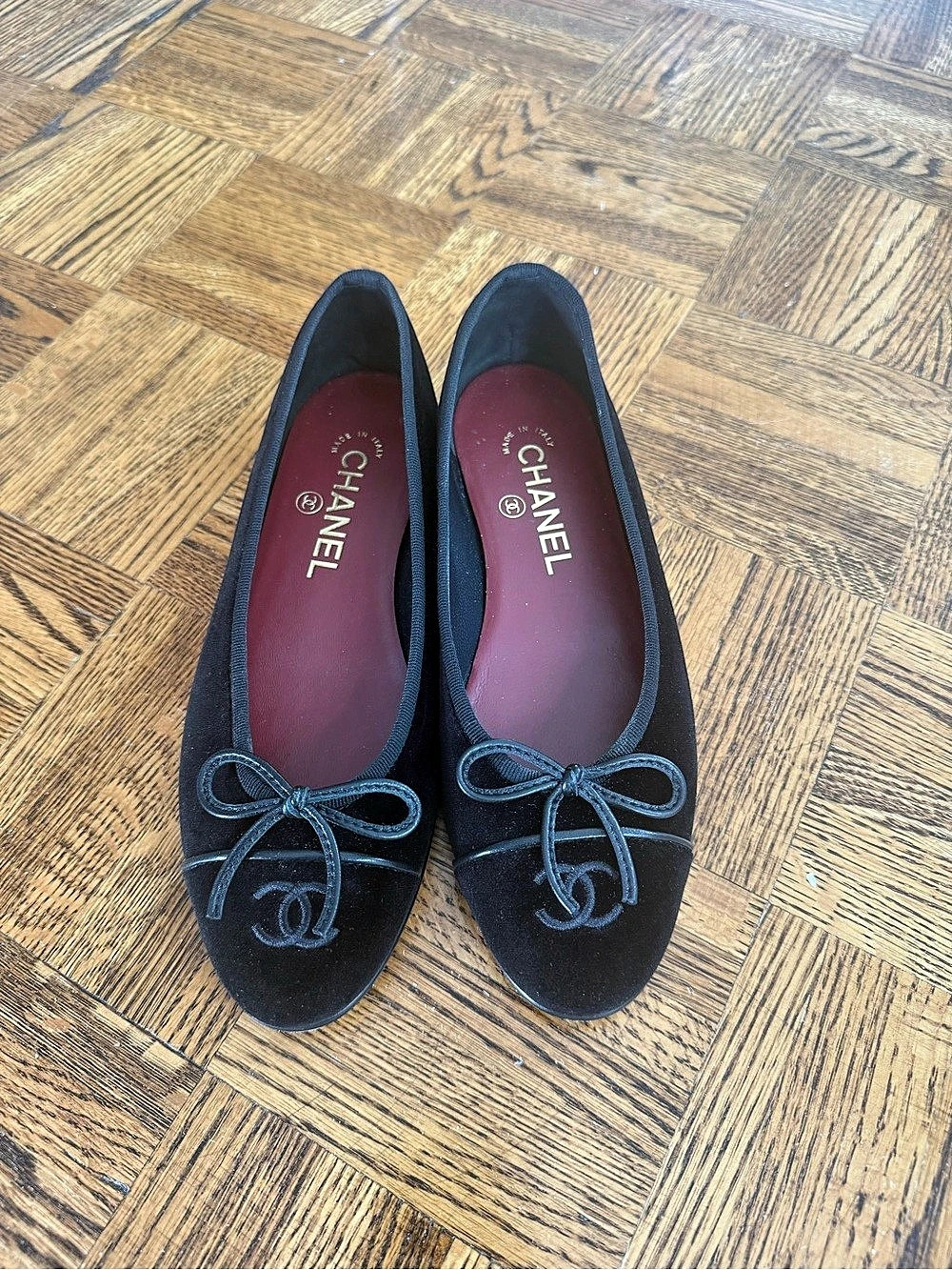 Chanel Velvet CC Bow Ballet Flats Black